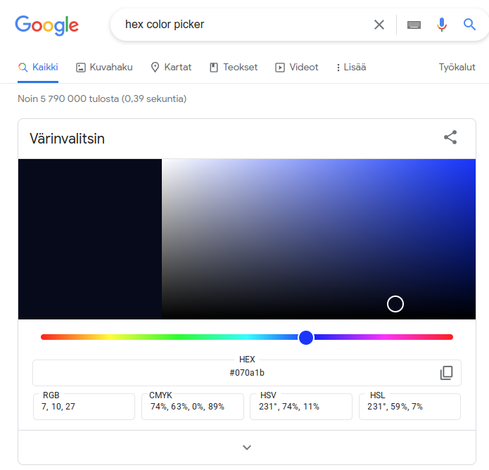 Hex color picker in Google